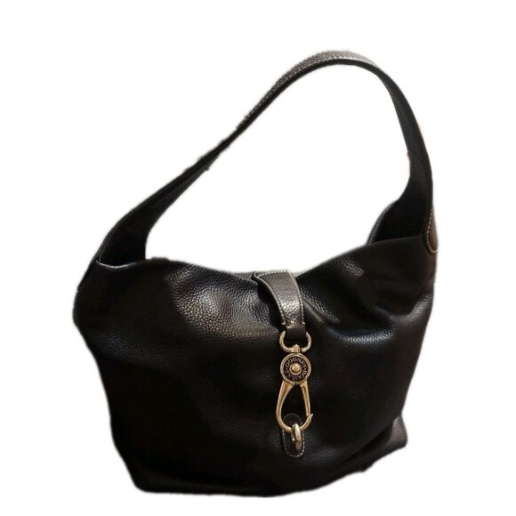 Dooney & Bourke Florentine Leather Black Satchel Logo Lock Sac Designer Vintage - Picture 1 of 16